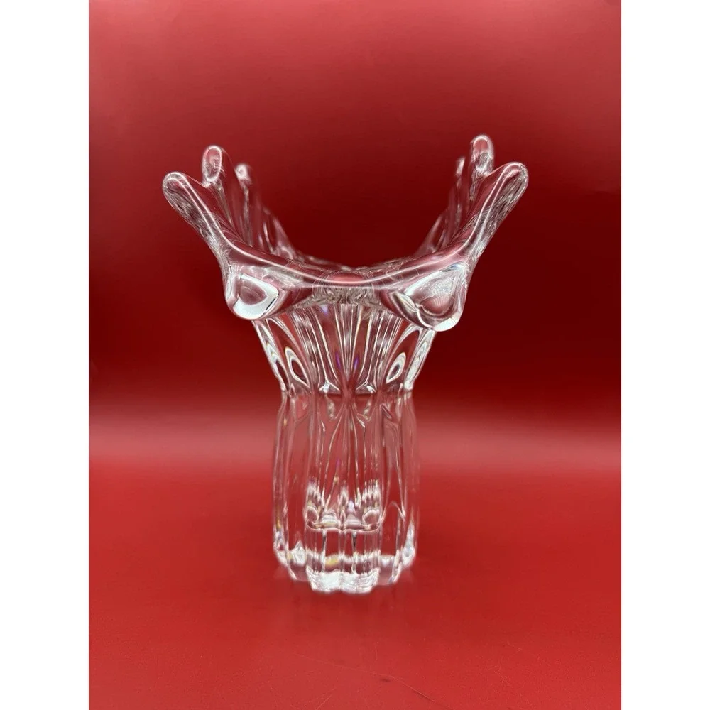 Vintage MCM COFRAC Art Verrier France Crystal Art Glass Vase Heavy Fluted 9